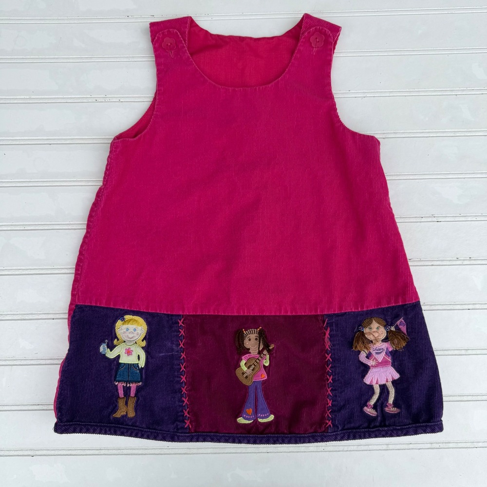 Kids Pink Corduroy Jumper Dress Embroidered Girls Cheerleader Guitar 3T